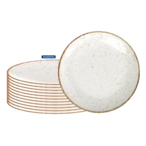 Jogo Kit 12 Pratos Sobremesa Porcelana 21 cm Rústico Marrom